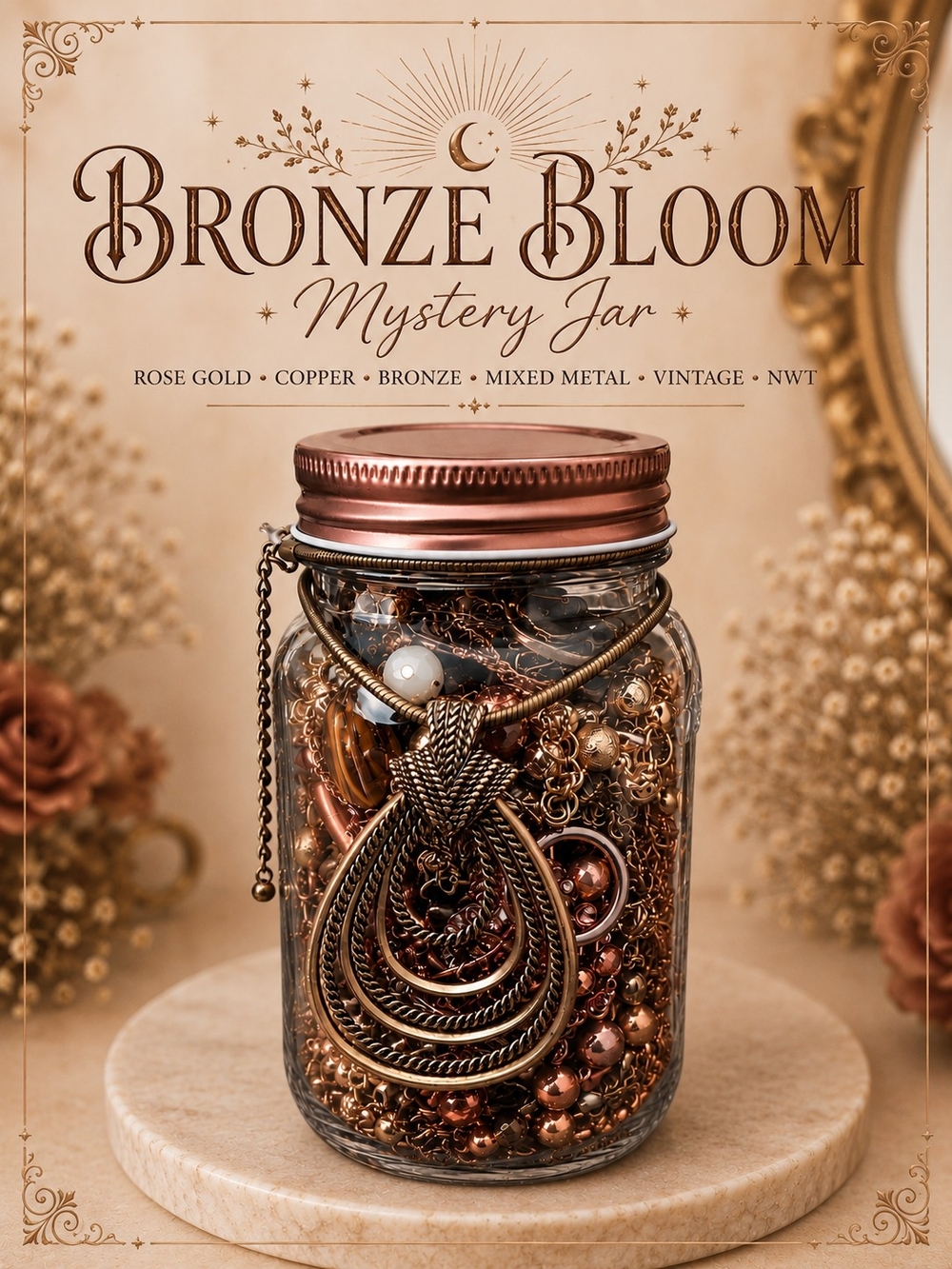 Bronze Bloom Mystery Jar Rose Gold Copper Bronze Jewelry Mix NWT